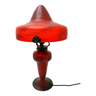Champignon art-nouveau lamp signed schneider charles - foot and lampshade in glass paste