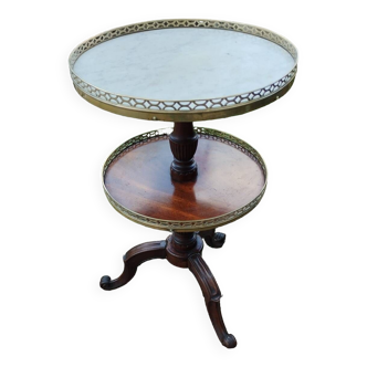 Table de chevet, table d'appoint ancienne style Louis XVI en bois et plateau en marbre