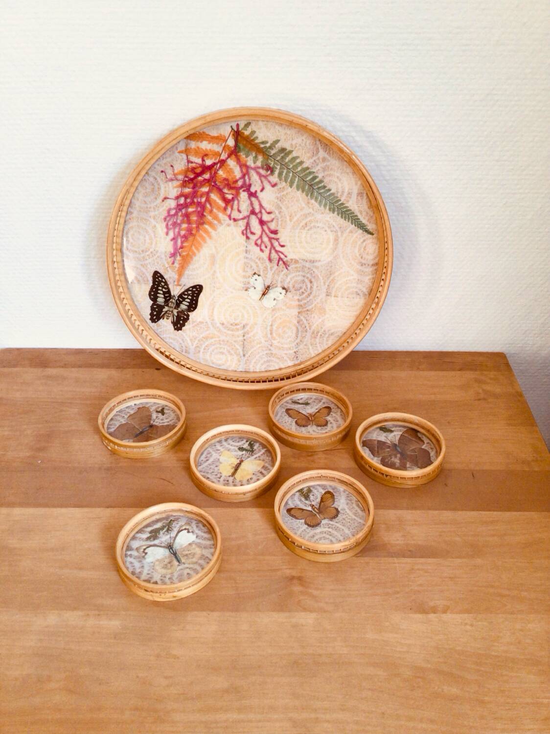 Vintage tray and coaster set