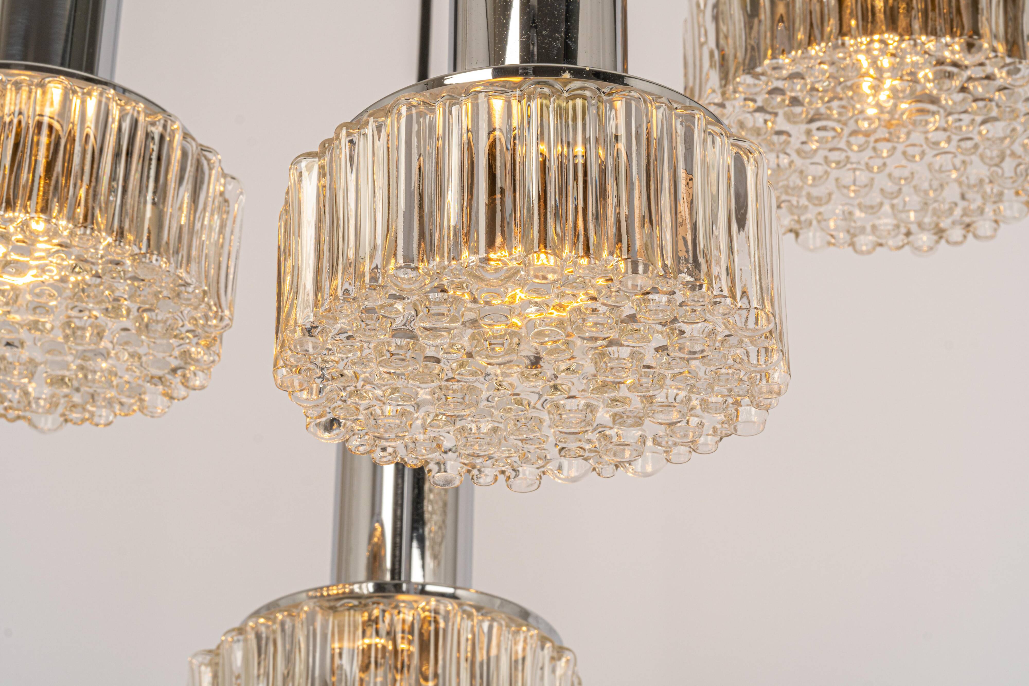 Large glass cascade chandelier designed for Staff Leuchten, Germany, 1970s.
