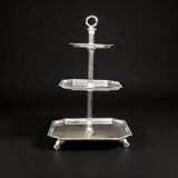 Serviteur muet à trois étages en métal argenté – élégance des années 1950