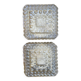 2 square ceiling lights in amber glass, 70s-80s