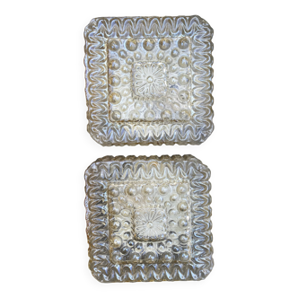2 square ceiling lights in amber glass, 70s-80s