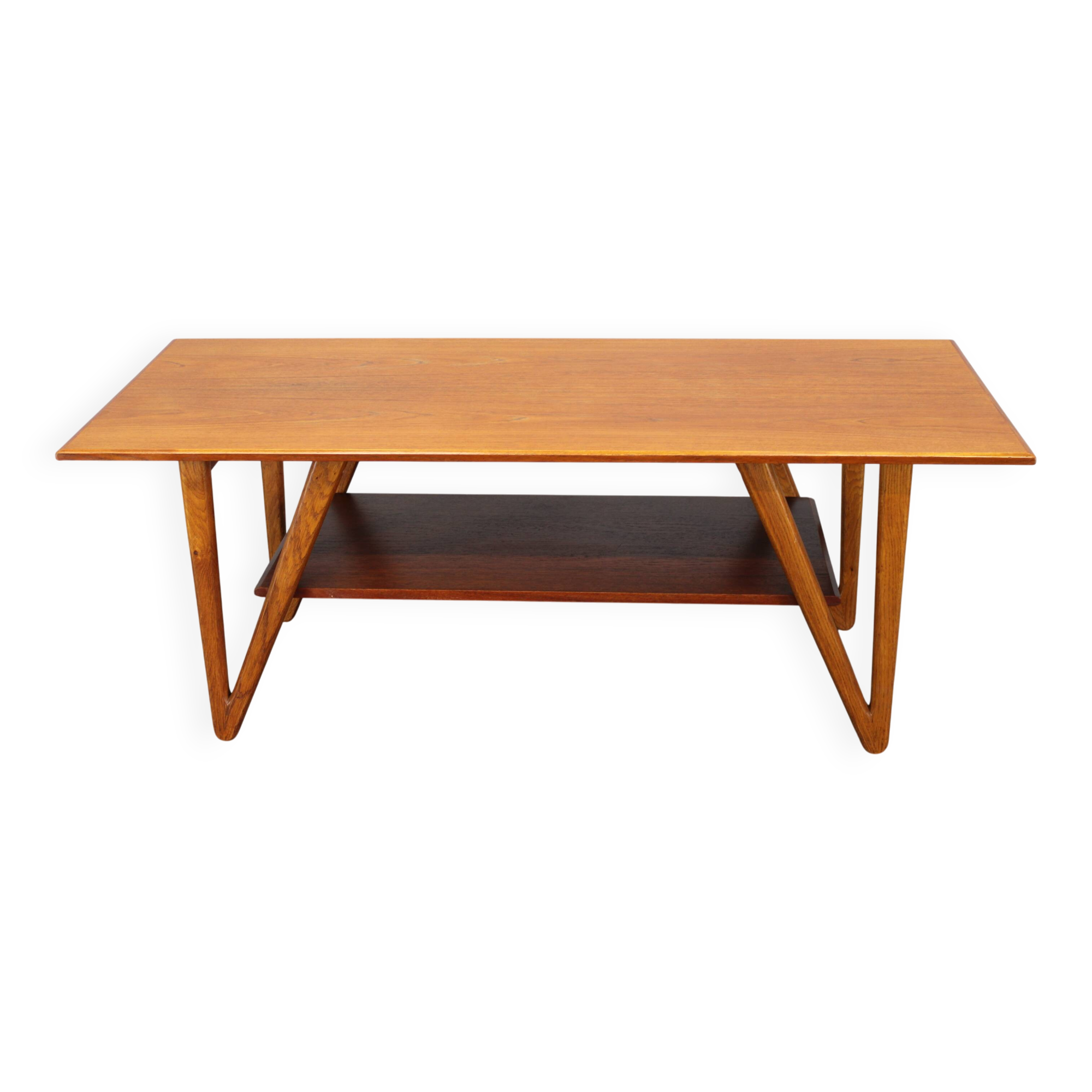 1960s Danish Coffee Table in Teak and Oak, Restored Scandinavian Modern Des