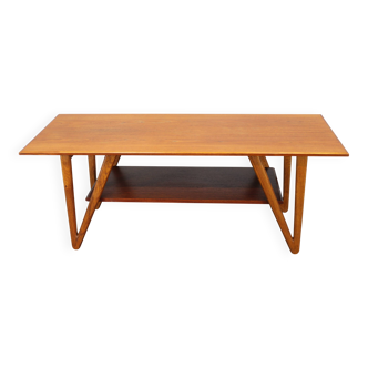 1960s Danish Coffee Table in Teak and Oak, Restored Scandinavian Modern Des