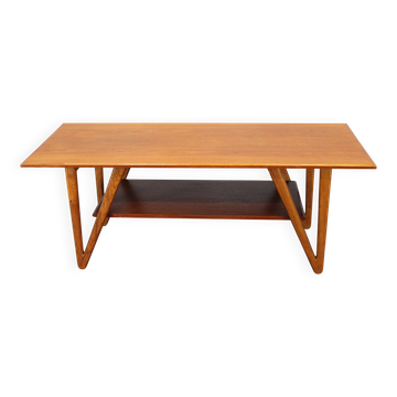 Table basse danoise des années 1960 en teck et chêne, style scandinave moderne restauré