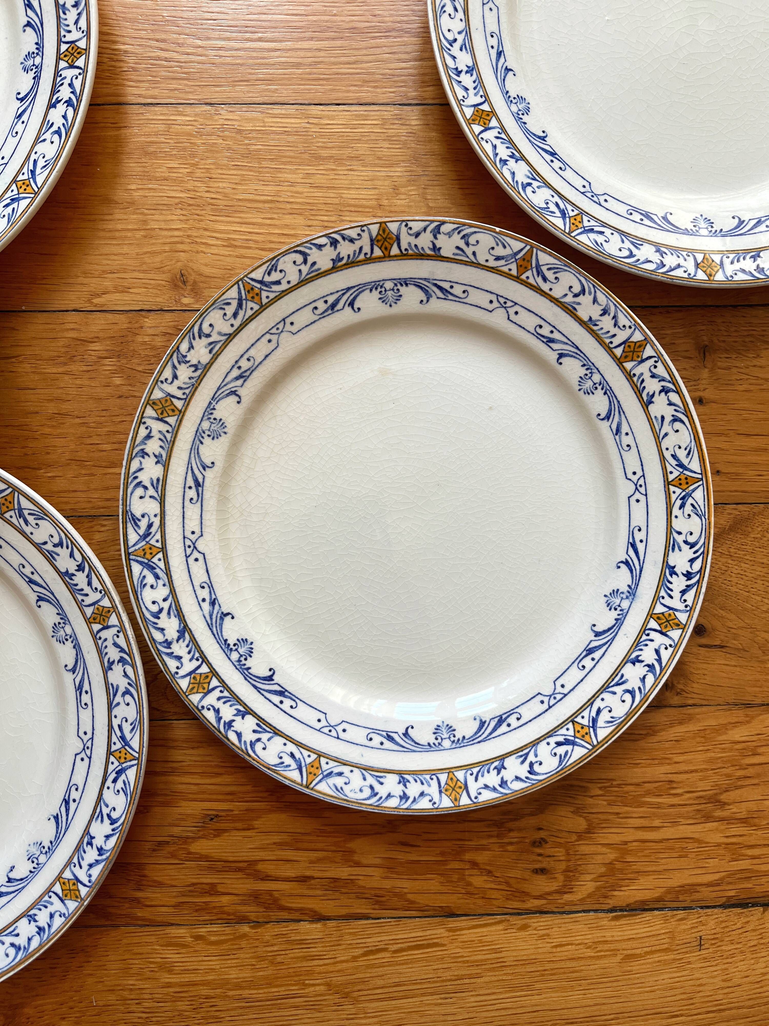 5 iron clay dessert plates Colbert, Creil and Montereau