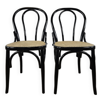 Pair of 70s wooden chairs with Vienna straw seats