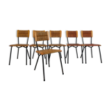 Suite of 6 chairs, wood straw and metal from the 50s