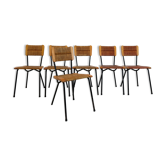 Suite de 6 chaises, paille bois et métal des années 50