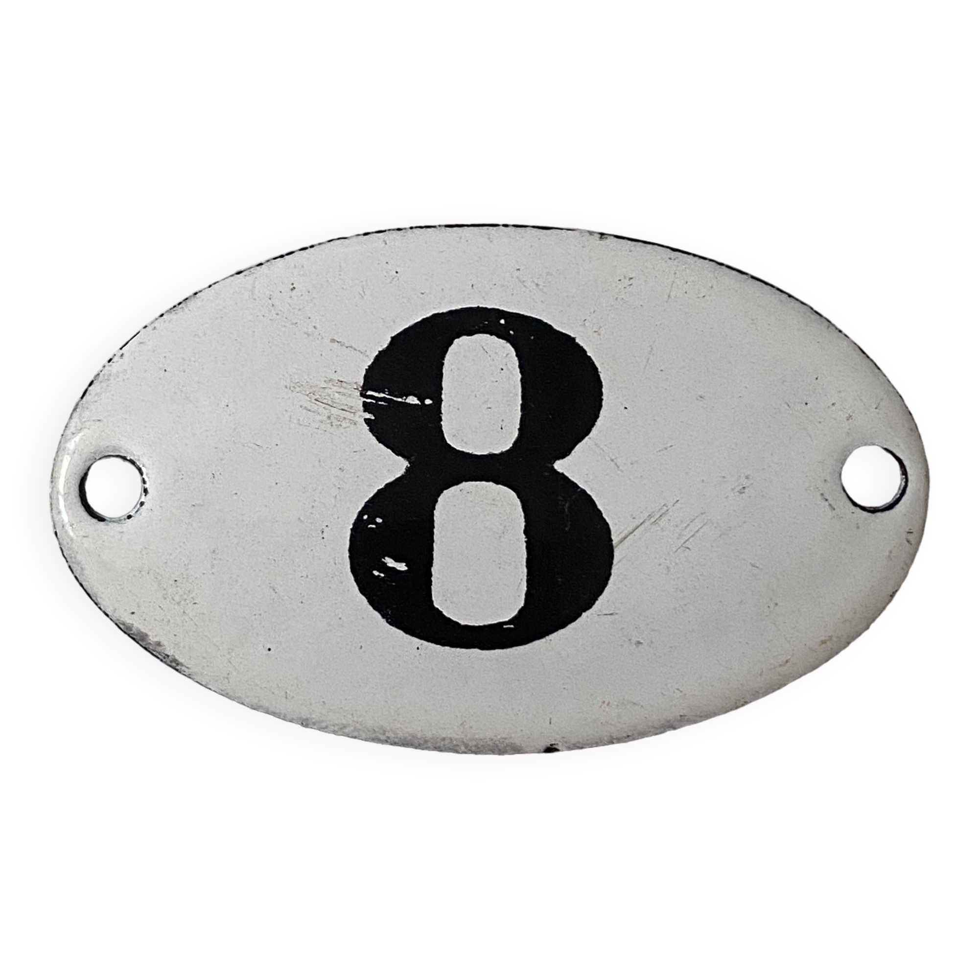 Small old enameled plaque number 8