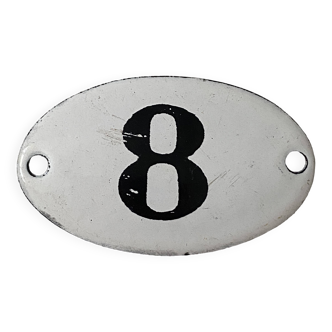 Small old enameled plaque number 8
