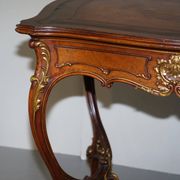 Pine desk with leather and gilding, late Victorian period around 1900.