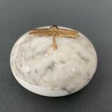 1900 alabaster ball shaped box surmounted by a golden dragonfly