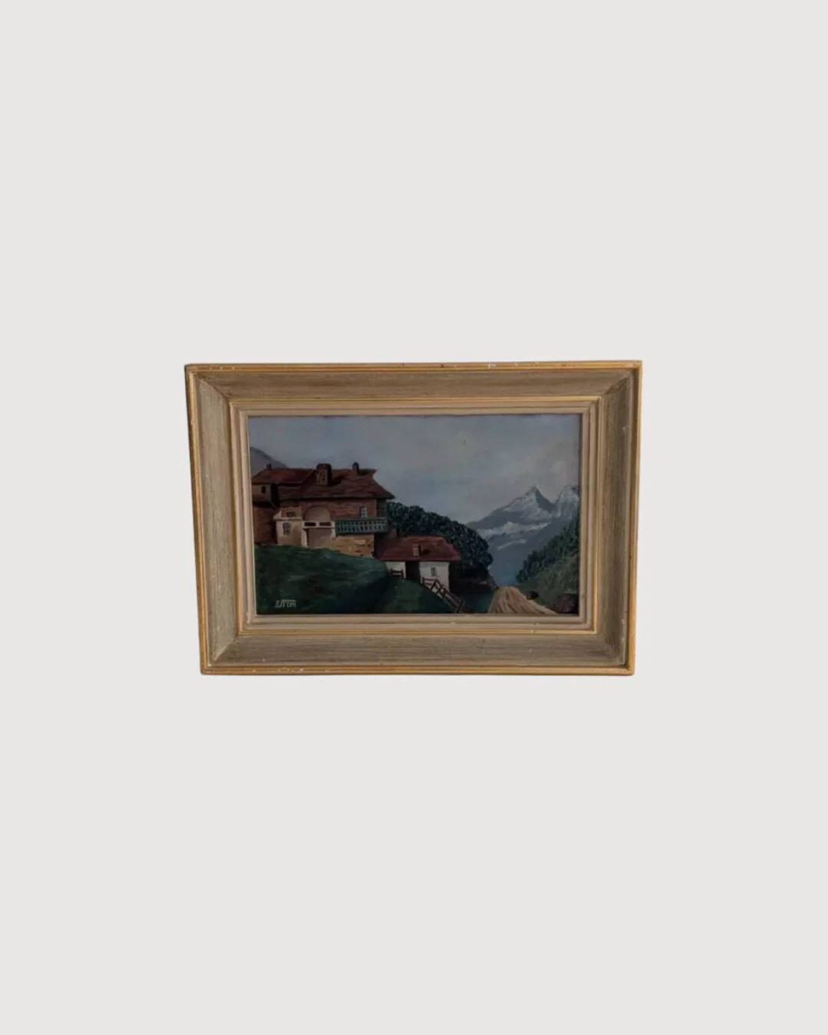 Tableau ancien - chalet à la montagne