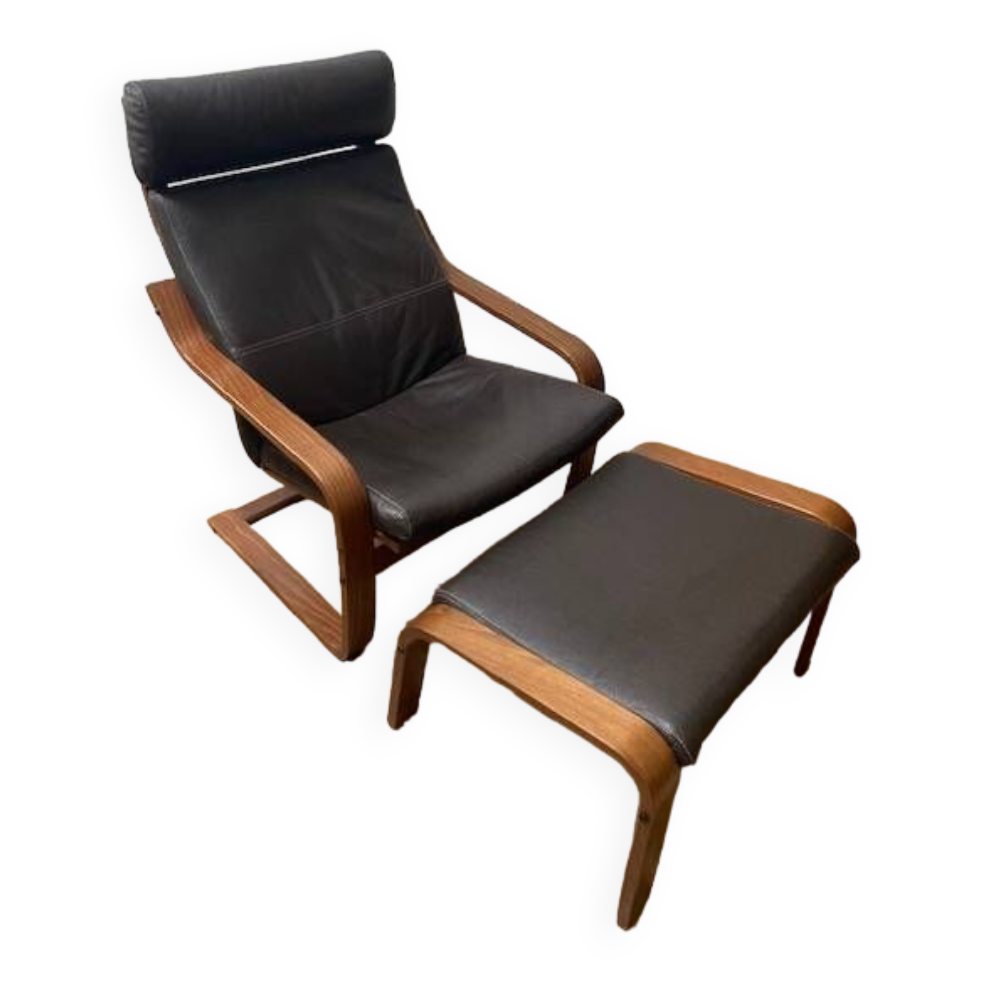 Leather armchair with footrest
