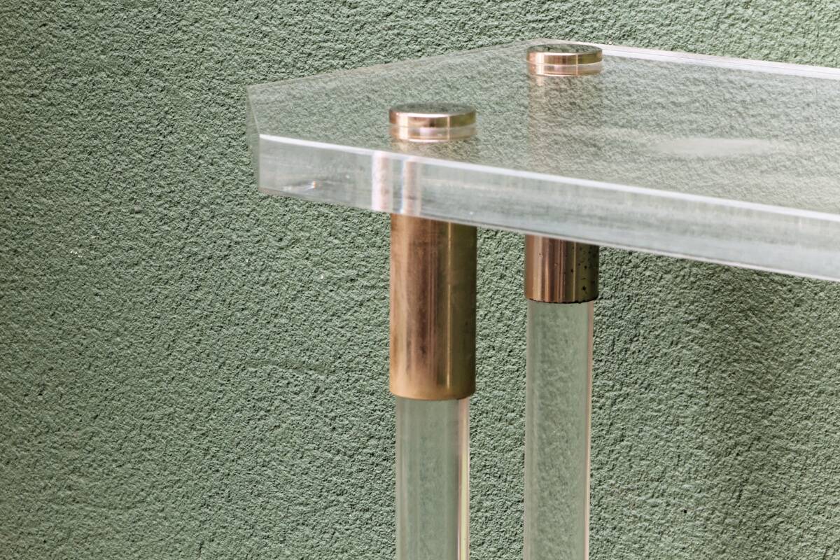 Console, altuglass, 1970s, in the style of Charles Hollis Jones.