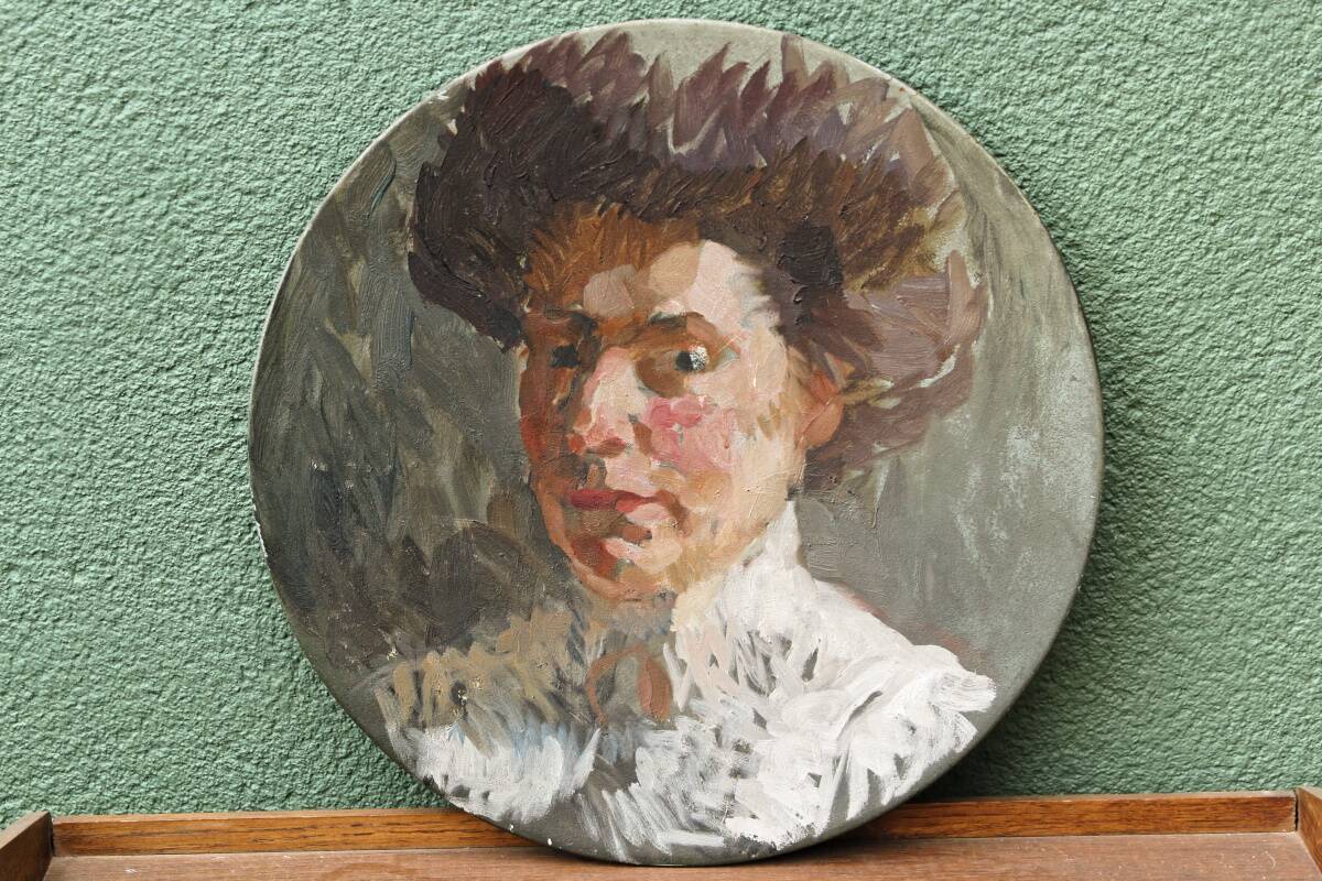 Impressionist portrait on sheet metal, elegant