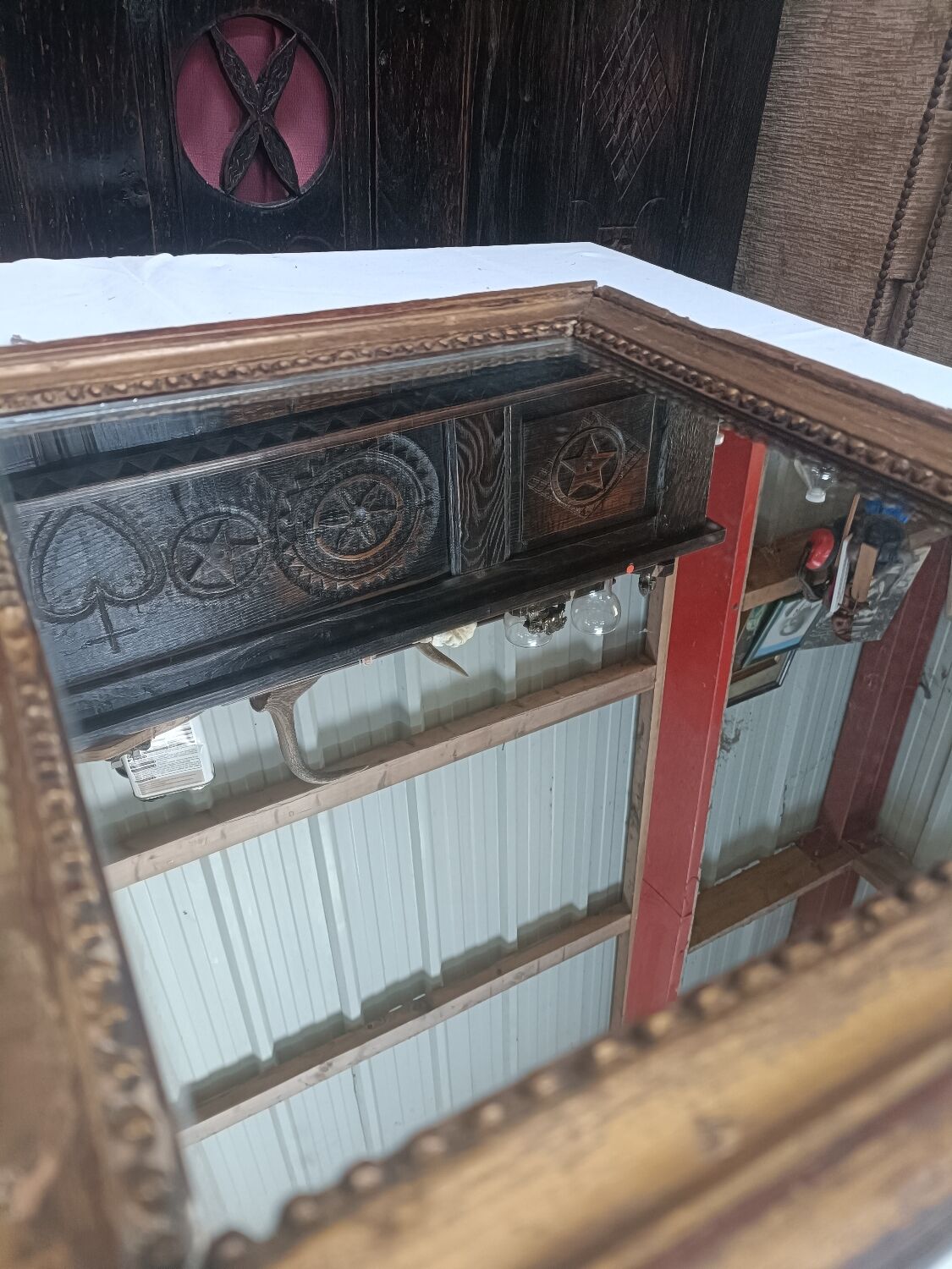 Small mirror in carved stucco wood, nineteenth, original ice