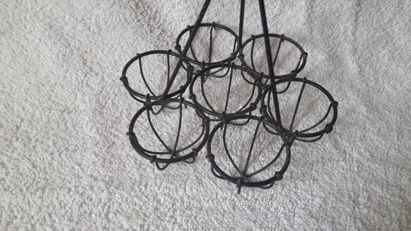Vintage egg rack and egg basket with braided metal rods