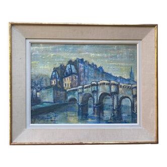 Vue parisienne Pont Neuf 1960 signé