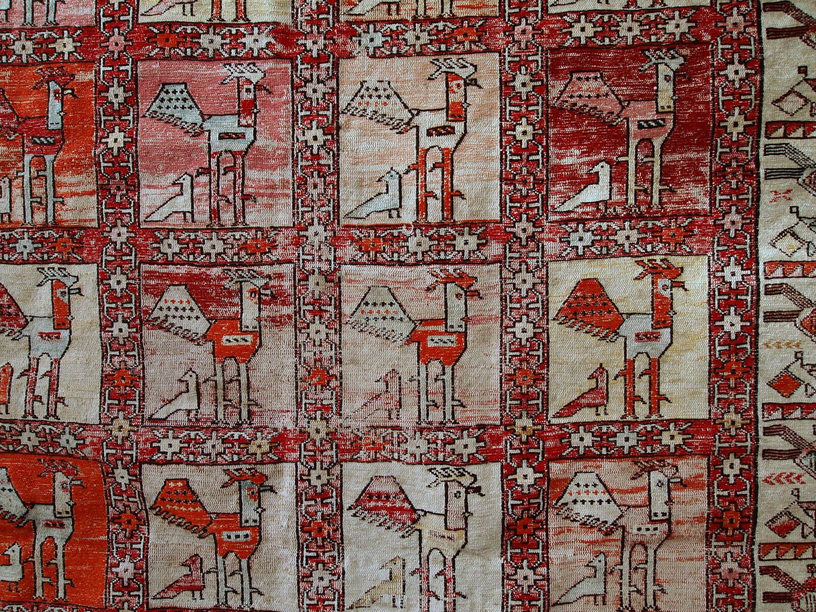 Kilim vintage fait main Sumak persan en soie artificielle 125cm x 183cm (19