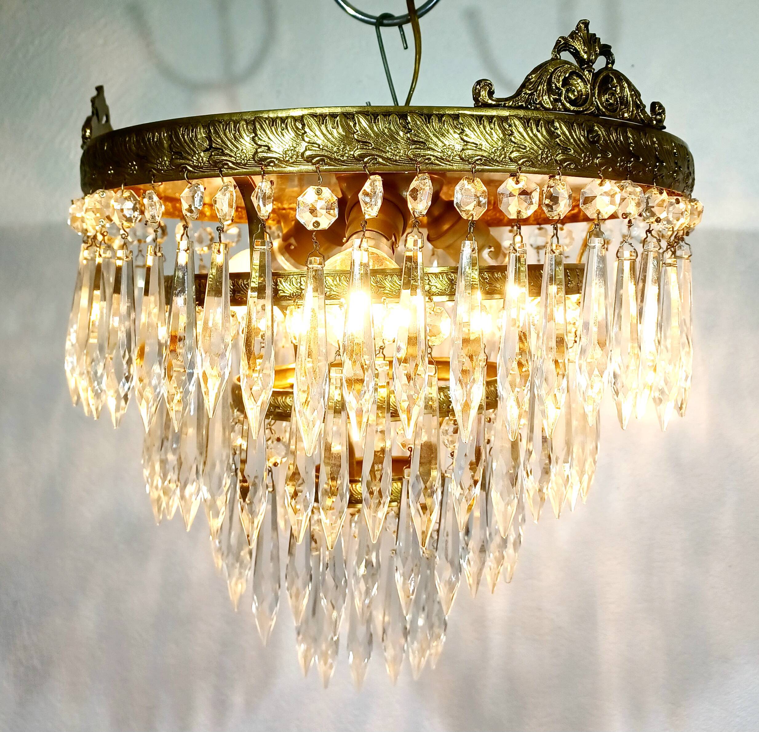 Plafonnier 3 lumières bronze cristal