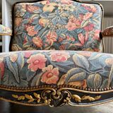 Louis XV style marquise in black and gold wood and jacquard, Napoléon III period.