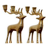 Paire de bougeoirs en laiton style cerfs du milieu du siècle