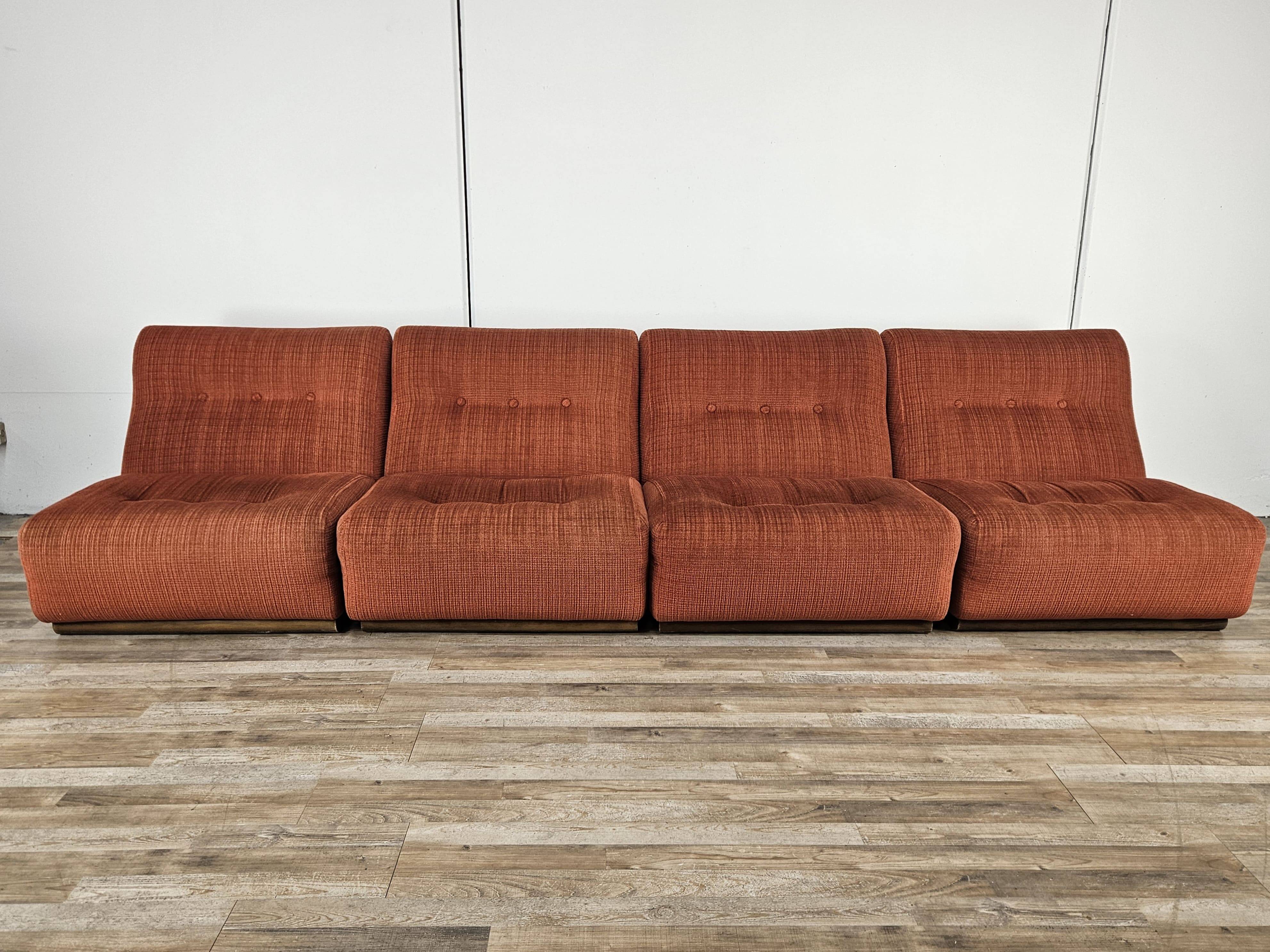 1970s modular armchairs in red fabric