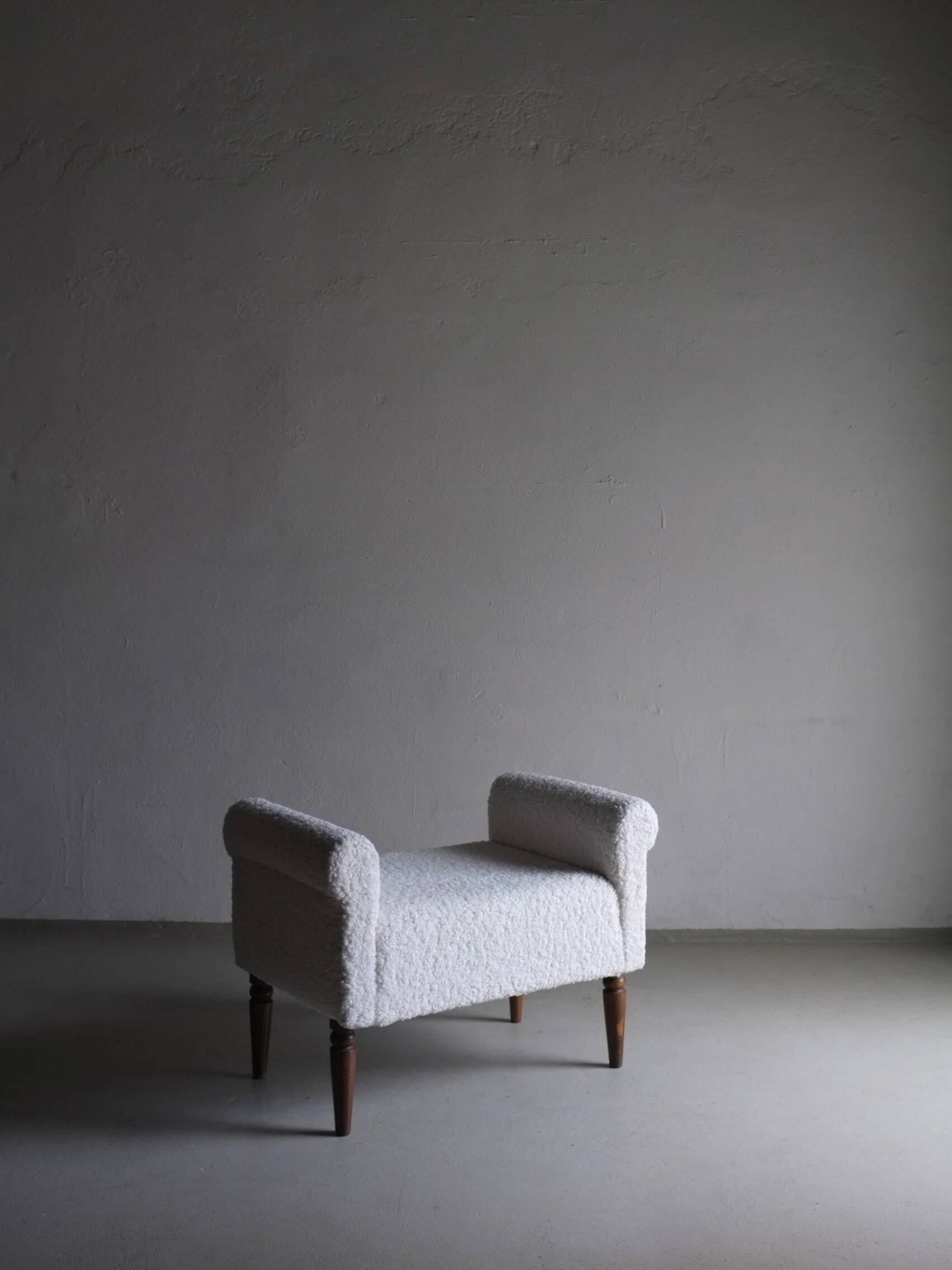 White faux shearling ottoman | 1960s