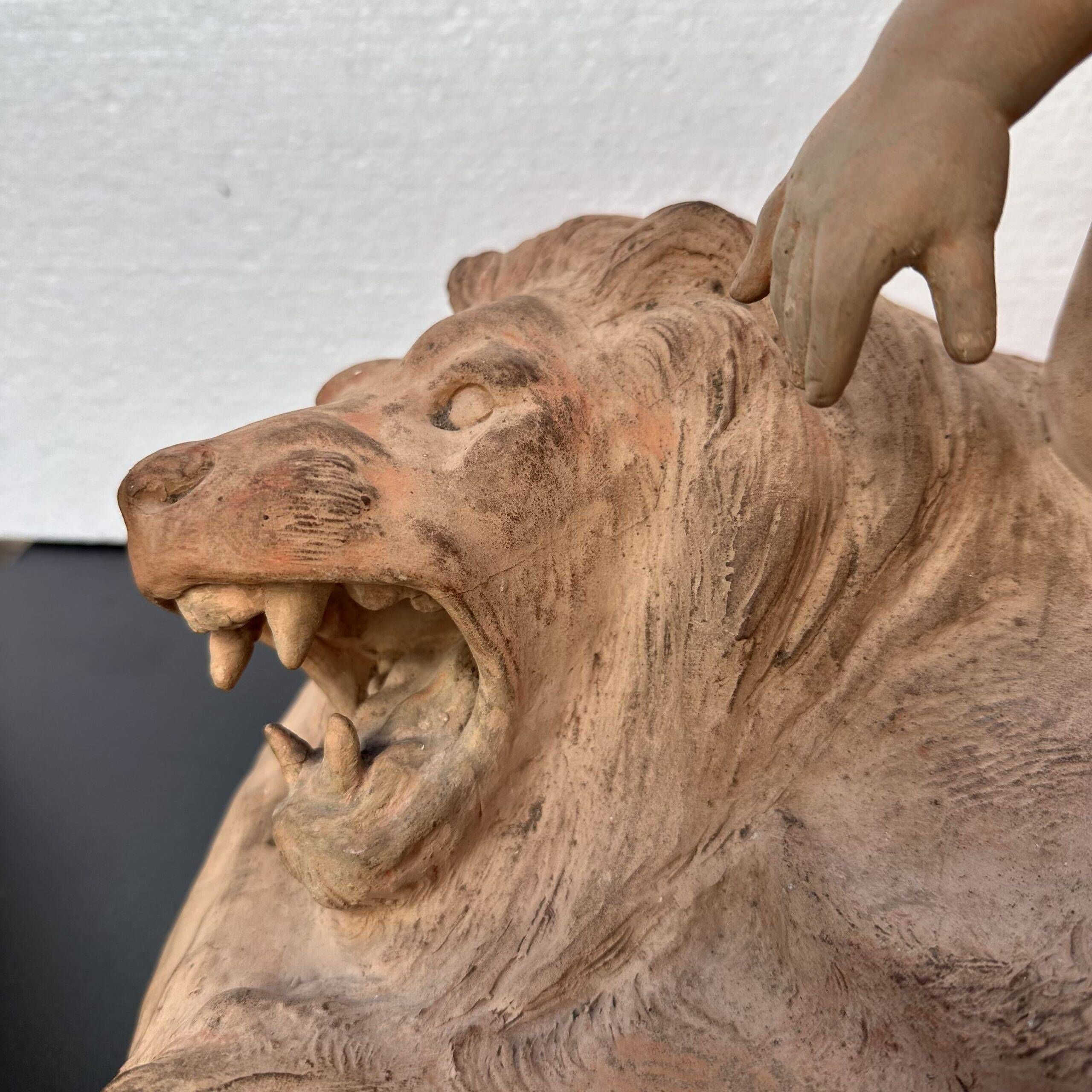 Sculpture "Putto on Lion Skin" in terracotta, Léon Dufrène, circa 1900 – France
