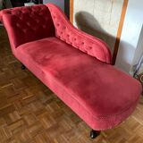 Chesterfield daybed in raspberry red velvet left side
