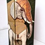 Postmodern five-panel room divider by doro with two asiatic elephants, italy