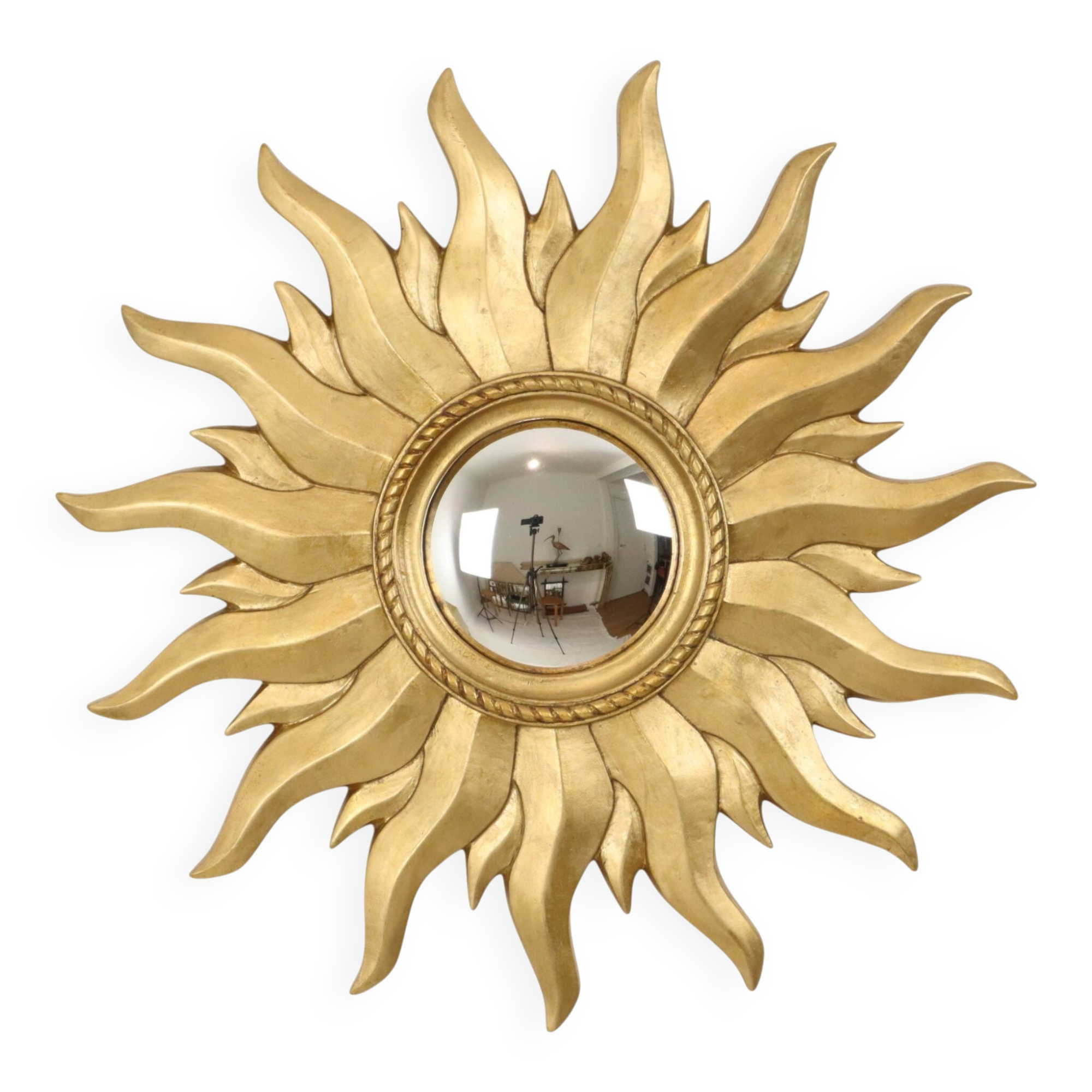 Vintage Gold Sunburst Convex Mirror 54cm