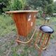 Vintage rattan bar with 1960s earthenware tile decor with 2 stools