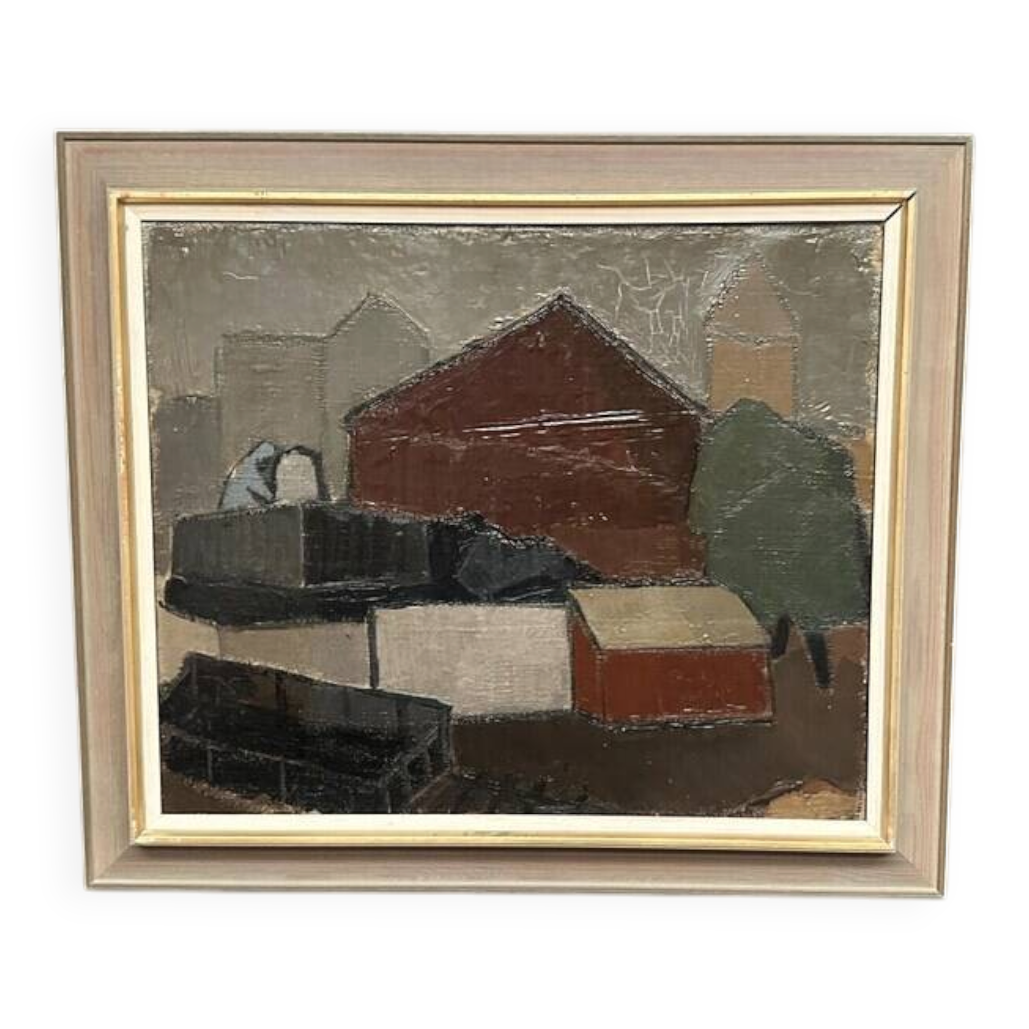 Large Original Swedish Oil on Canvas – “Bangård” by Fred Andersson – Signed – Vintage & Framed – 80 × 69 cm (31.5" × 27.2")