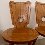 Set of 5 vintage 70s Brutalist design solid wood chairs