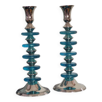 Blue candle holders