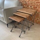 Set of 3 wooden/wrought iron nesting tables