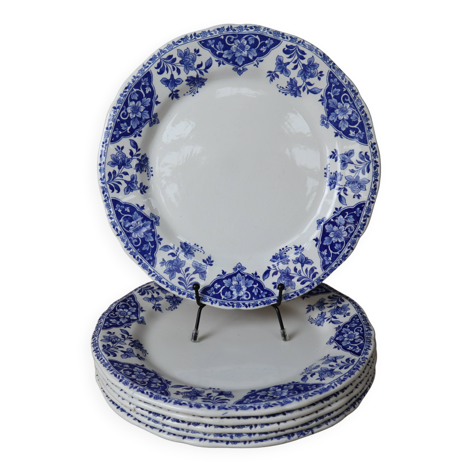 6 flat plates in old Gien earthenware