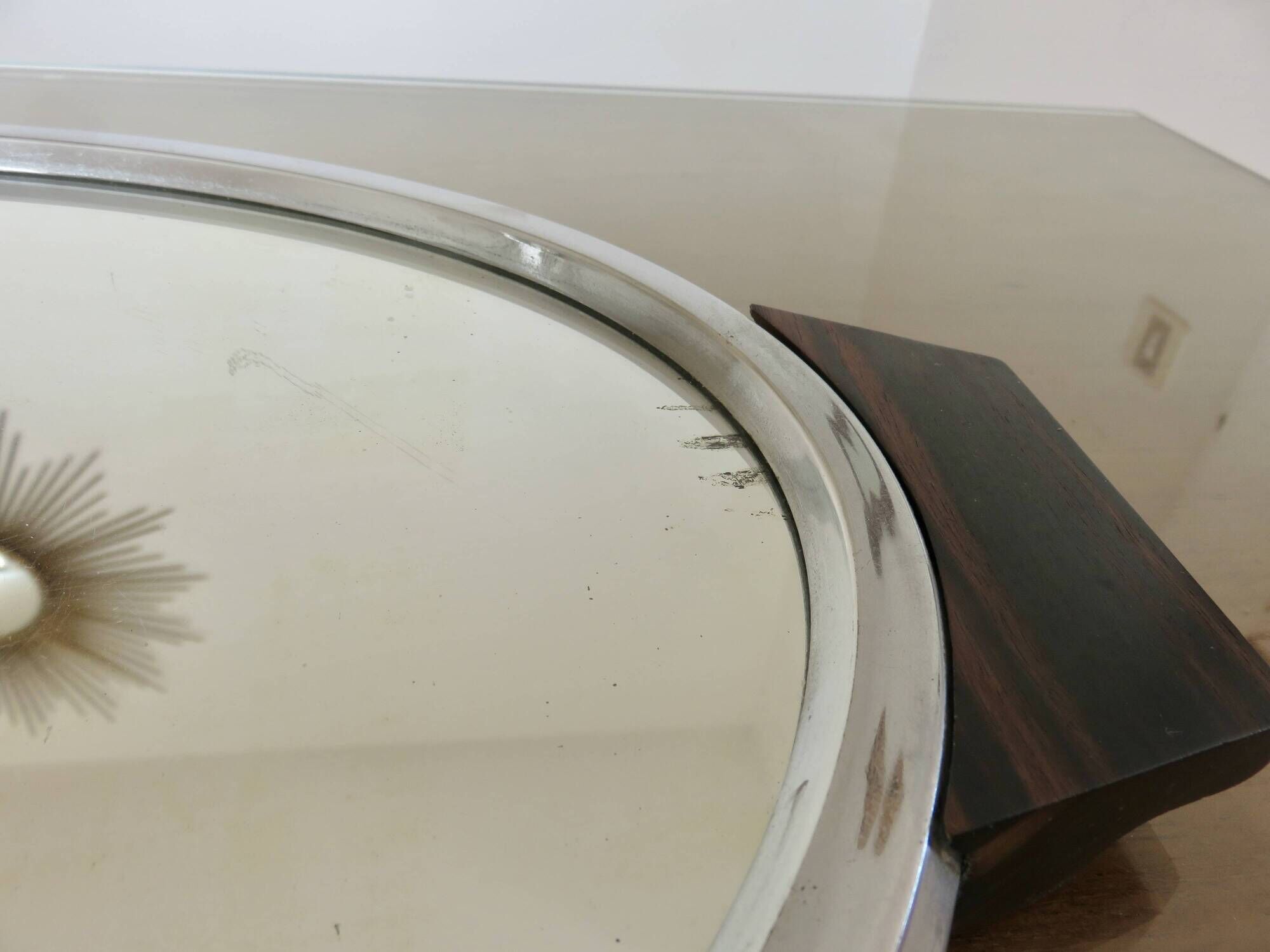 Oval mirror plateau, chrome brass and rosewood, Art Deco, 1920s 30s