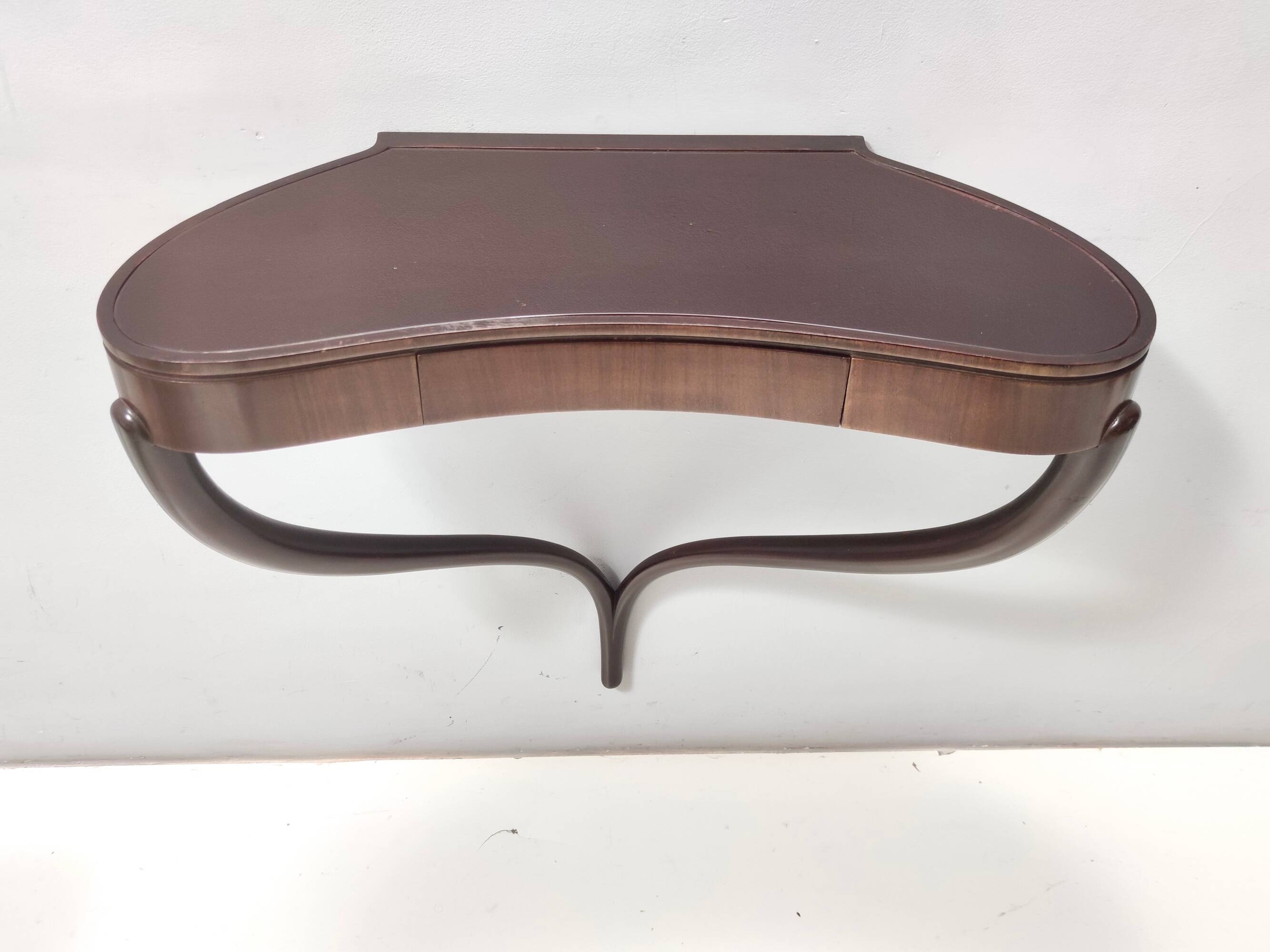 Ebonized Beech and Walnut Wall-Mounted Console Table