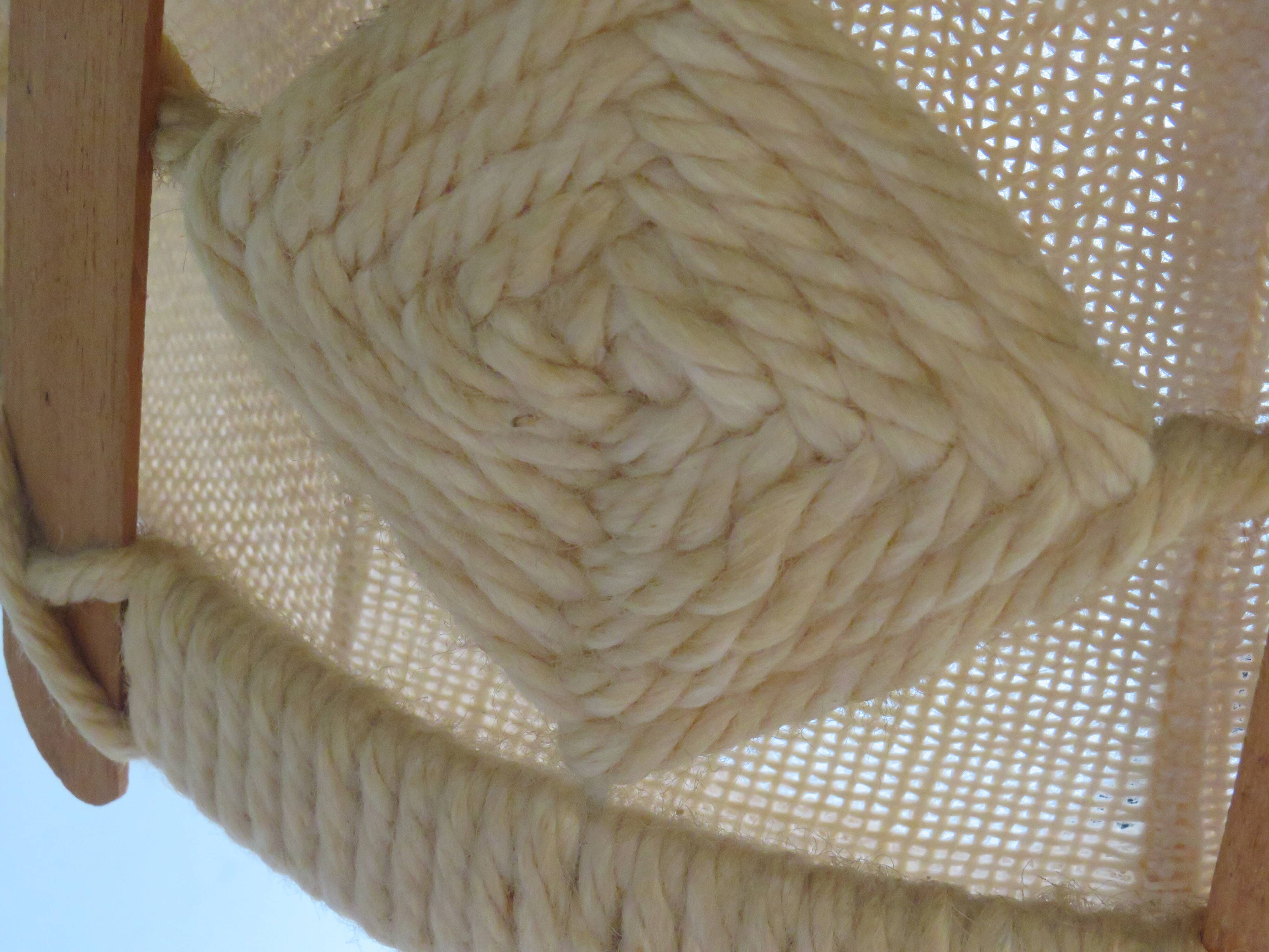 Suspension vintage en jute, teck et corde, 1960