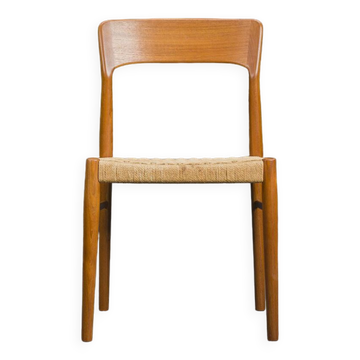 Danish Teak Dining Chair with Wicker by Henning Kjaernulf for Koruo Stolefabrik, 1960s