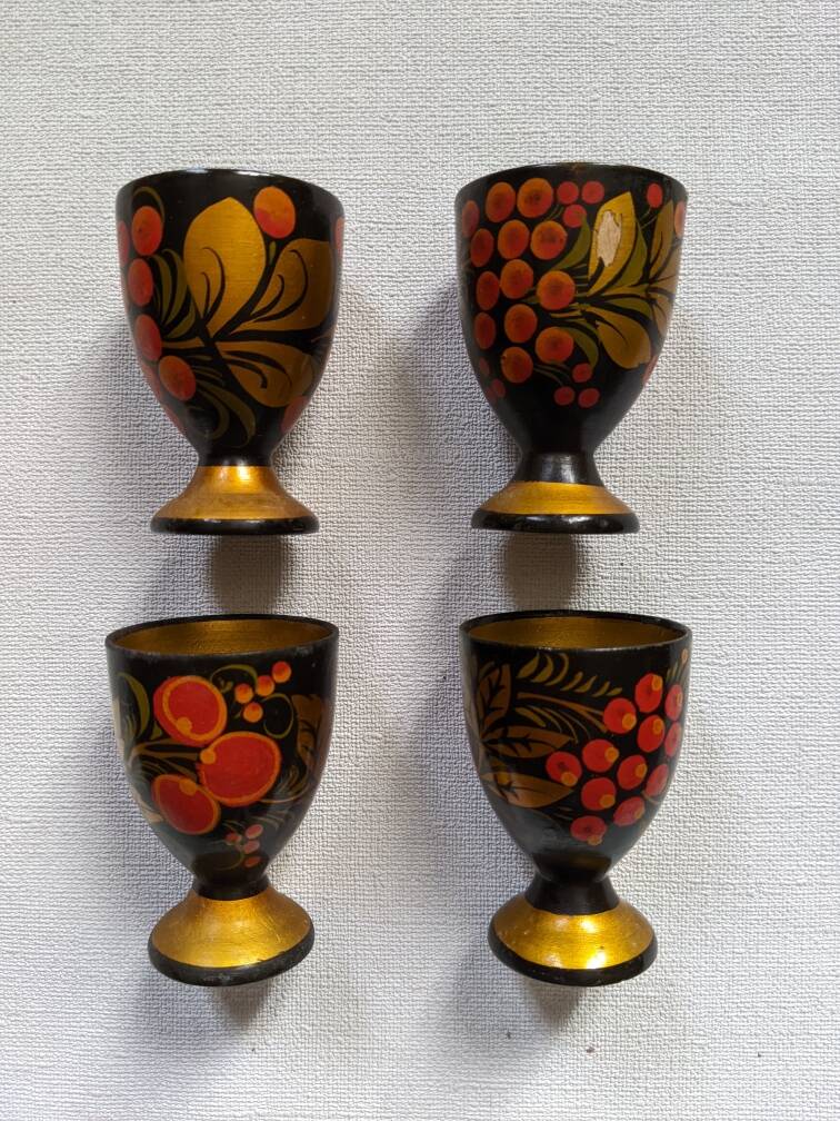 Vintage egg cups hand painted decor Russian vintage country decoration