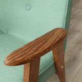 Vintage rustic oak armchair in green wool, 1960s