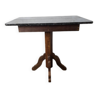 Old pedestal table with oak legs and marble top