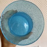 Blue glass vase with encrusted bubbles