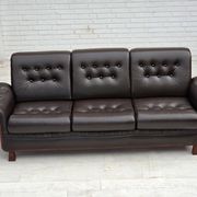 1970s, Scandinavian 3-seater sofa, furniture leather, teak wood legs.